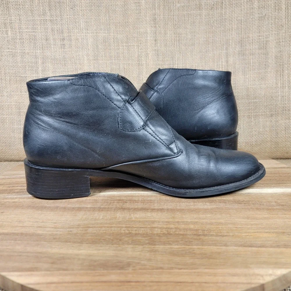 Etienne Aigner Ankle Boots Black Leather Monk Strap Buckle Minimalist Women's 8M